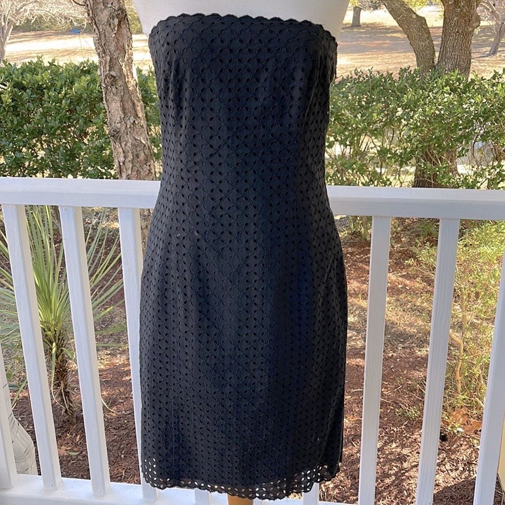 Worth Black Eyelet Strapless Dress